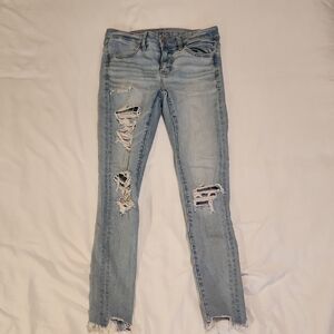 American Eagle Outfitters Light Blue Distressed Skinny Jeans